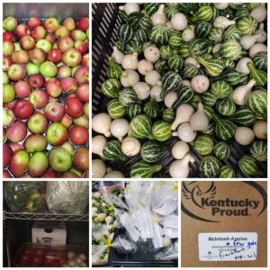 Fresh Kentucky produce, including apples and squash