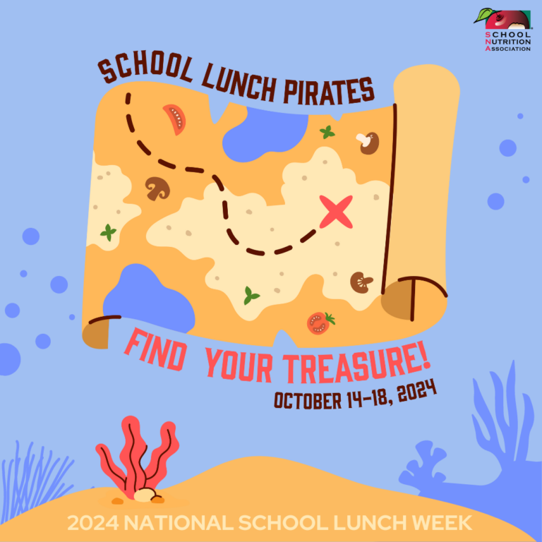 Treasure Map graphic reads "School Lunch Pirates, Find Your Treasure!"